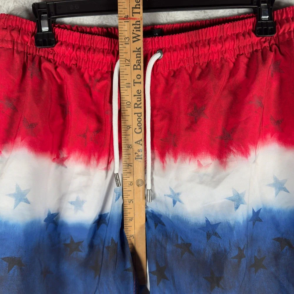 Surf‎ and Swim Co Mens Swim Trunks Shorts Red White Blue Stars Size L
